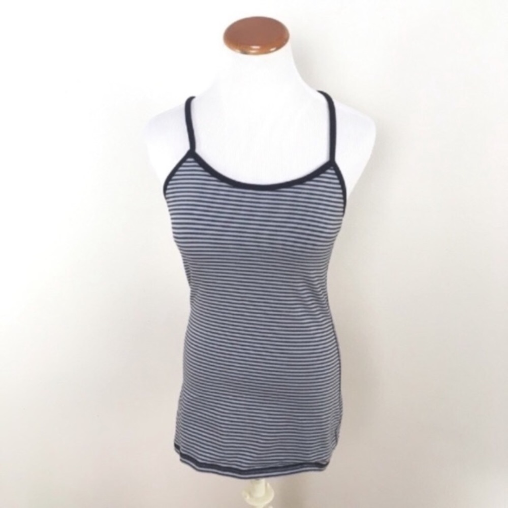 Lululemon Power Y Tank Top Striped Black Gray Yoga Run Women’s Sz‎ 6
